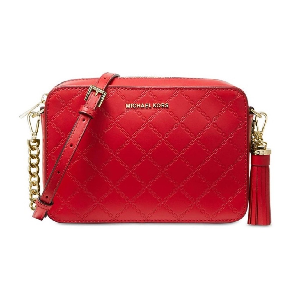 Michael Kors Crossbody Camera Bag Leather‎ Bright Red Gold Chain